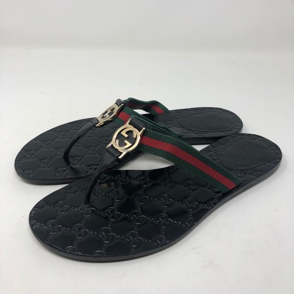 Gucci Double G Logo Thong Sandal Womens 40.5 Us 10.5 Black Old Money Luxury - Picture 4 of 11
